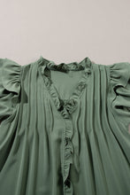 Load image into Gallery viewer, Mist Green Ruffle Sleeve V Neck Frilled Shift Dress
