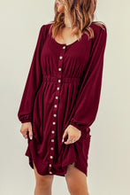 将图片加载到图库查看器，Fiery Red Button Up High Waist Long Sleeve Dress
