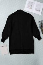 将图片加载到图库查看器，Black Plaid Knitted Long Open Front Cardigan
