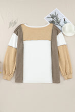 Load image into Gallery viewer, Khaki Exposed Seam Color Block Patchwork Top
