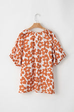 Load image into Gallery viewer, Orange Plus Size Floral Print Drawstring V Neck Short Sleeve Blouse
