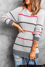 将图片加载到图库查看器，Gray Ribbed Knit Striped Sweater
