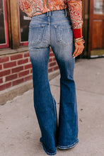 Load image into Gallery viewer, Sky Blue Button Fly Ripped High Waist Flare Jeans
