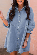 Load image into Gallery viewer, Sky Blue Buttoned Long Sleeve Denim Mini Dress
