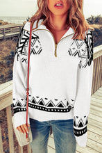 Load image into Gallery viewer, White Geometry Knit Quarter Zip Sweater
