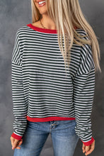 将图片加载到图库查看器，Contrast Trimmed Striped Drop Shoulder Sweater
