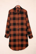 将图片加载到图库查看器，Brown Turn-down Collar Plaid Shirt Coat
