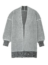 将图片加载到图库查看器，Gray Plaid Knitted Long Open Front Cardigan
