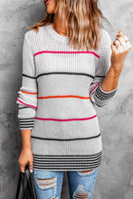 将图片加载到图库查看器，Gray Ribbed Knit Striped Sweater
