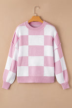 Load image into Gallery viewer, Pink Checkered Bishop Sleeve Sweater
