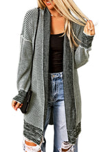 将图片加载到图库查看器，Gray Plaid Knitted Long Open Front Cardigan
