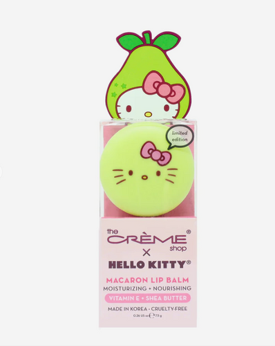 Indulge your lips with The Crème Shop x Hello Kitty Macaron Lip Balm. Infused with Shea Butter and Vitamin E, it delivers a smooth and moisturizing experience. Repair your pout with its blend of 3 natural oils, while enjoying the irresistible Juicy Pear flavor. Made in Korea, paraben and sulfate-free. the best  price and quality w/ bonitawholesale.com