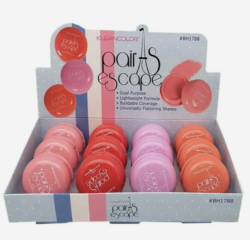 This KLEANCOLOR PAIRAS ESCAPE Lip and Cheek Balm is a 2 in 1 product that provides both lip and cheek color and hydration. With 12 pieces in each dispenser, this balm is perfect for on-the-go touch-ups. Keep your lips and cheeks looking and feeling great with this versatile balm. the best price and deal w/ bonitawholesale.com