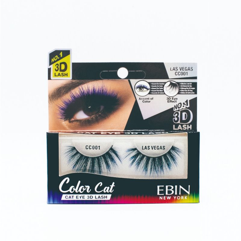 EBIN- Color Cat 3D Eyelashes 1 DZ Get your desirable look while feeling extra confident with ombré colored 3D Color Cat Lashes.  EBIN New York’s 3D Color Cat Lashes gives you a full 3D effect with a little extra pop to the eyes. A subtle accent of color lashes is available in 4 hues that enhance your look.  Can be reusable when it placed and removed careful. The best price and deal w/ Bonitawholesale.com !!!