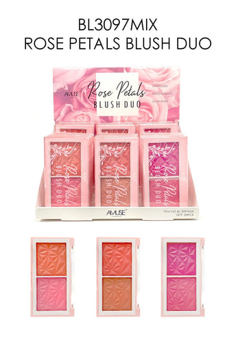 Amuse Rose Petals Blush Duo-Features all your essential sun-kissed bronzed look needs in one easy to carry package. Amuse is a cruelty-free brand  Mineralized Duo Glow. Extremely pigmented powder blush. Soft and silky formula, long wearing.  Peachy Orange/Pink  Pinky Brown/Brick Red  Pink/Dark Pink The best price and deal w/ Bonitawholesale.com