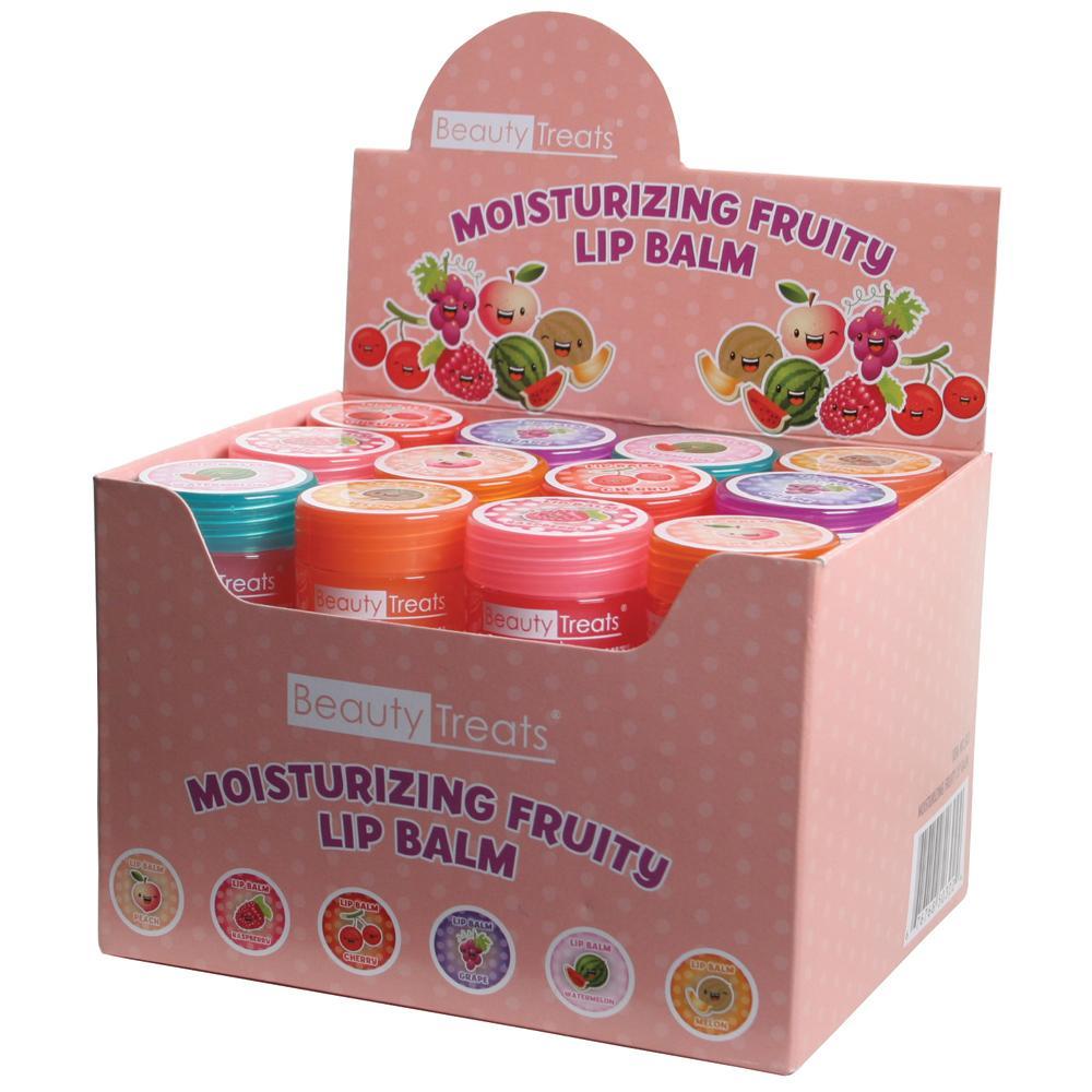 Beauty Treats- 503 : Moisturizing Fruity Lip Balm : 3 DZ Box Includes 6 Different Flavors per Display:  Peach  Cherry  Raspberry  Watermelon  Grape  Melon. The best price and deal w/ Bonitawholesale.com !!!