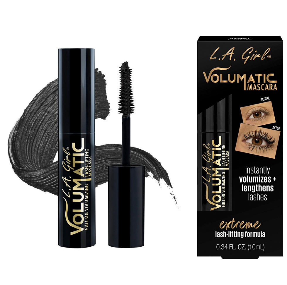 L.A. GIRL- Volumatic Mascara Lash Lifting 5 Shade 3PC * Full On Volumizing * Lash Lifting Mascara Description Take your lashes to the next level with our water-resistant Volumatic Full-On Volumizing, Lash-Lifting Mascara. Instantly lengthen, lift, & volumize to create plush lashes in no time. The special petal shaped brush is designed to give you an easy and comfortable application while building & separating without clumping. Film coating, tubular formula repels oil, sweat & tears. Washes off with warm wat