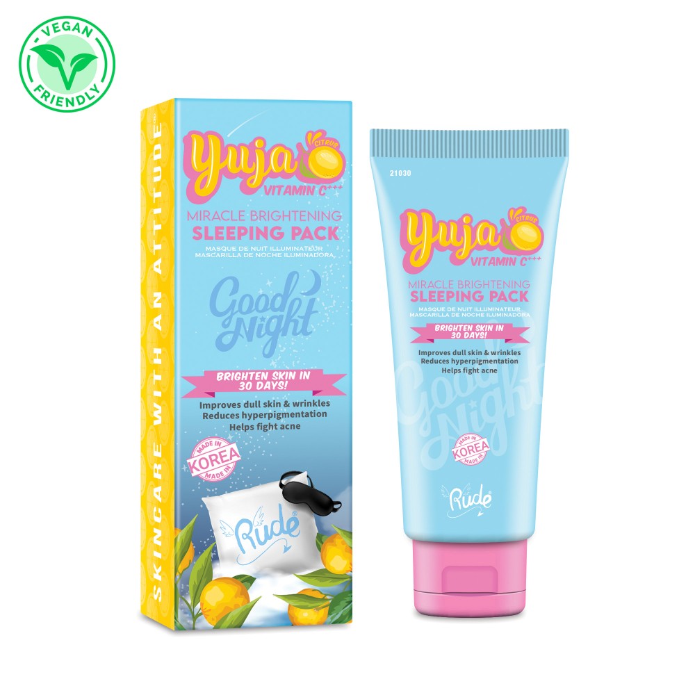 RUDE-21030 : Good Night 'Yuja' Miracle Brightening Sleeping Pack 6 PCS *DESCRIPTION  This miracle brightening sleeping pack improves dull skin and wrinkles, reduces hyperpigmentation, and helps fight acne. Yuja contains 3x more Vitamin C than Lemon. It contains Botaniceutical plus 10-brightening patent ingredient. It hydrates skin and recharges skin with enriched vitamins.  Cruelty-Free • Paraben-free • Vegan . The best price and deal w/ Bonitawholesale.com !!!