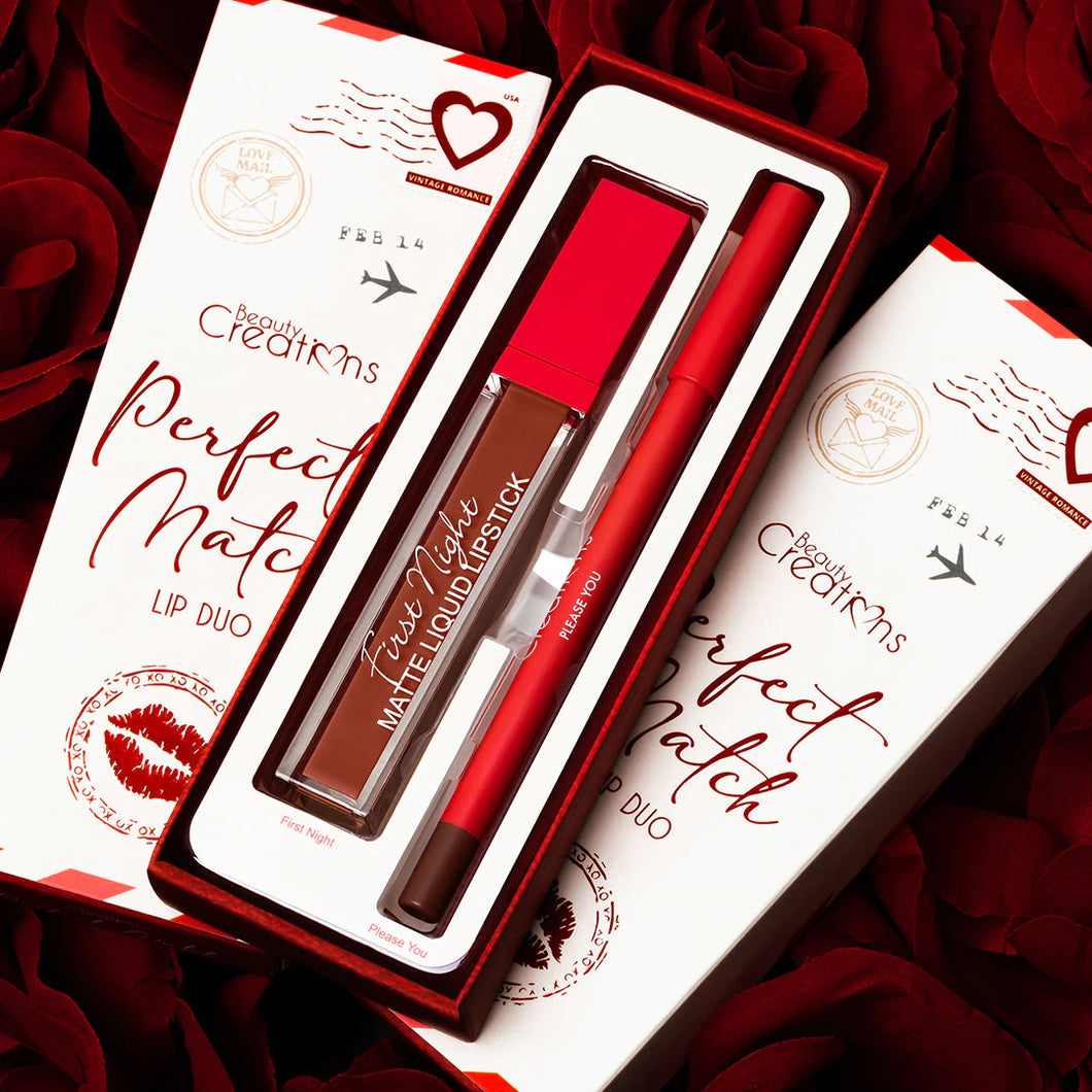 Lip Duo Set (Matte Liquid Lipstick & Lip Pencil) PERFECT MATCH LIP DUO From our Vintage Romance Collection, this perfect match lip duo is perfect for a night out. This lip duo includes a matte liquid lipstick in the shade 