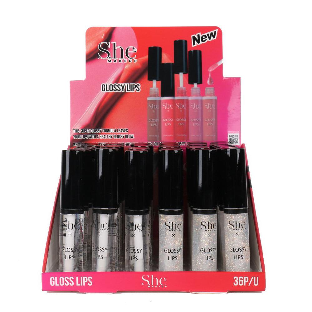 S.He -LG05 : Glossy Lips Clear & Glitter 3 DZ - 36 pcs in a display  - Super glossy formula  - Healthy glow. The best price and deal w/ Bonitawholesale.com !!!