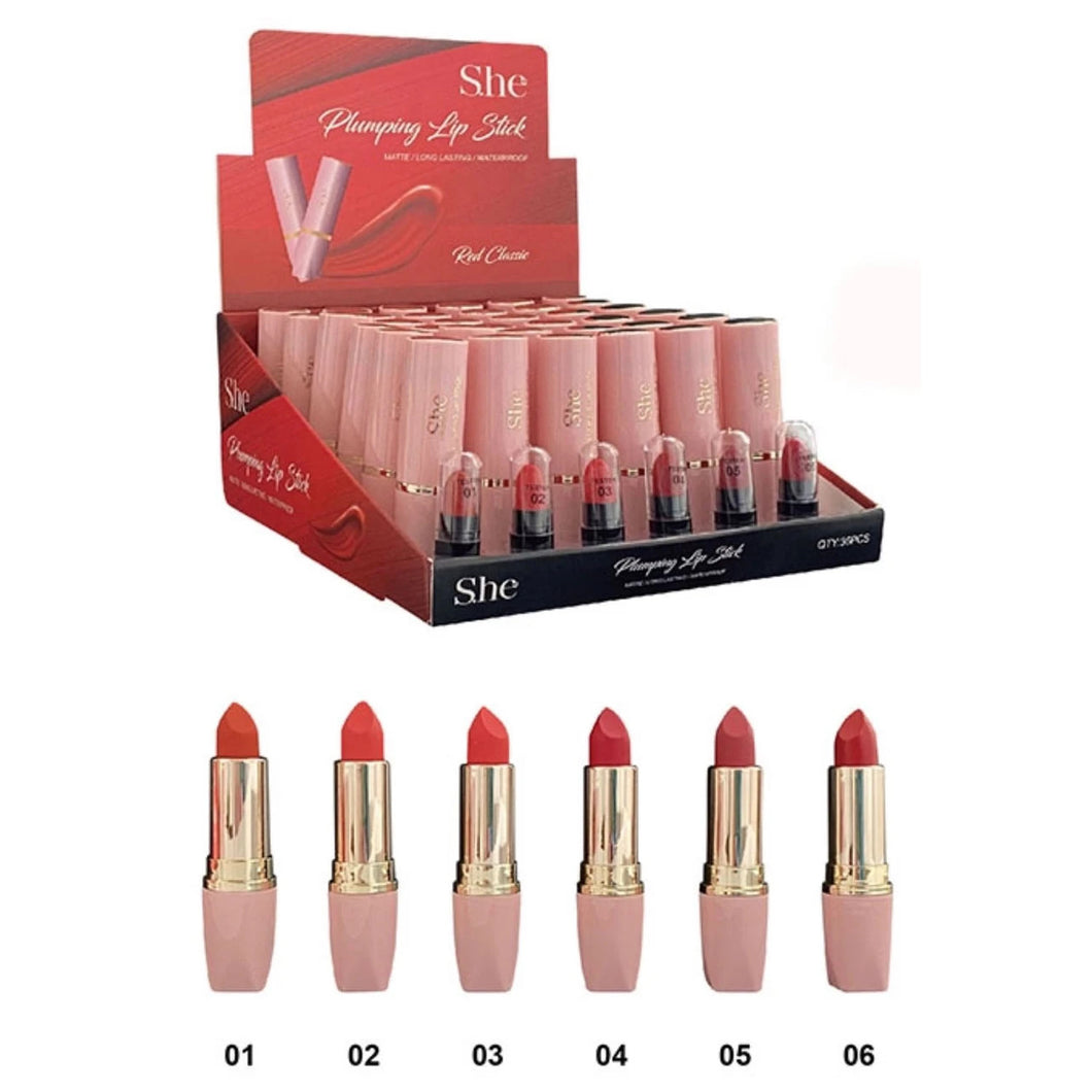 S.He - LS520A : Plumping Lipstick 'Red Classic' with Samples  36 PCS  *Qty.1=36 Pieces (6 Tone X 6 Pieces) with Testers  - Matte Lipstick  - Long Lasting  -Waterproof. The best price and deal w/ Bonitawholesale.com !!!