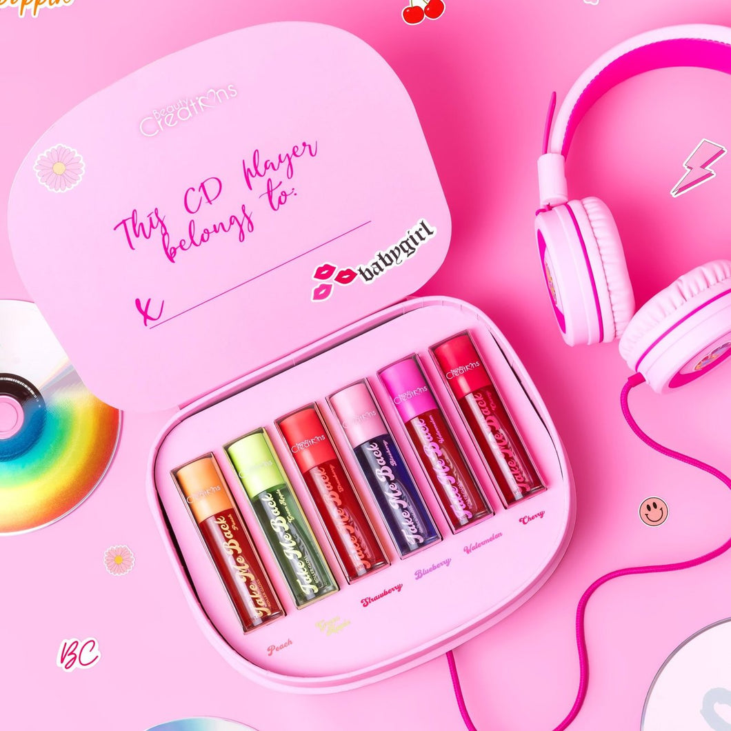 We're taking you back to your old makeup days with our roller gloss applicators! Throw it in your purse and apply as needed - this PR collection comes with our limited edition CD player PR box and one of each 6 scents; - Peach - Green Apple - Strawberry - Blueberry - Watermelon - Cherry The best price deal w/ Bonitawholesale.com