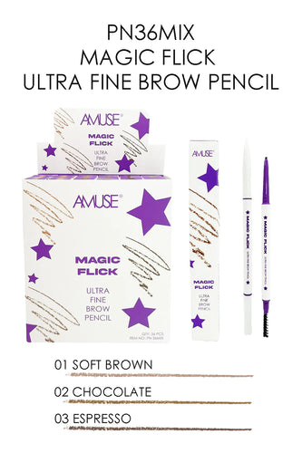 Assorted in 3 shades Ultra fine Brow Pencil Spoolie included for Blending Cruelty Free Soft Brown, Chocolate and Espresso . The best price, deal and quality w/ Bonitawholesale.com