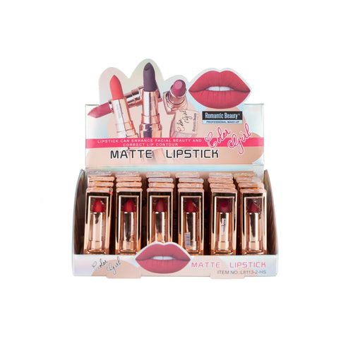Say goodbye to dry lips! Romantic Beauty's Luscious Red Matte lip scented formulation hydrates while remaining transfer-proof! The buildable long-lasting formula leaves your lips feeling smooth, creamy, hydrated, and moisturized. In a variety of colors, our luscious matte lipsticks will have you covered for both natural looks to full glam.  The best price and deal w/ Bonitawhollesale.com
