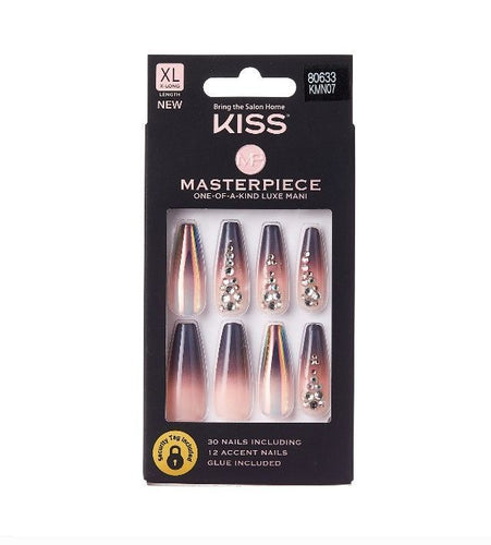 NEW Masterpiece ONE-OF-A-KIND LUXE MANI. The most luxurious artificial nails take minutes to apply and feature premium special effect designs. This glam mani comes in the latest stiletto shape with chrome and marble finishes and 12 jeweled accent nails. The best price, deal and quality w/ Bonitawholesale.com