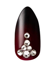 Load image into Gallery viewer, Elegance is at your fingertips with Gold Finger’s Luxury Handcrafted Design Nails. These dramatic nails have a burgundy ombre and gold glitter design. They have a medium mountain peak tip that looks good on every hand. Lavishly handcrafted with 3D jewels, these luxurious nails last for over 7 days. The best price , deal and quality w/ Bonitawholesale.com
